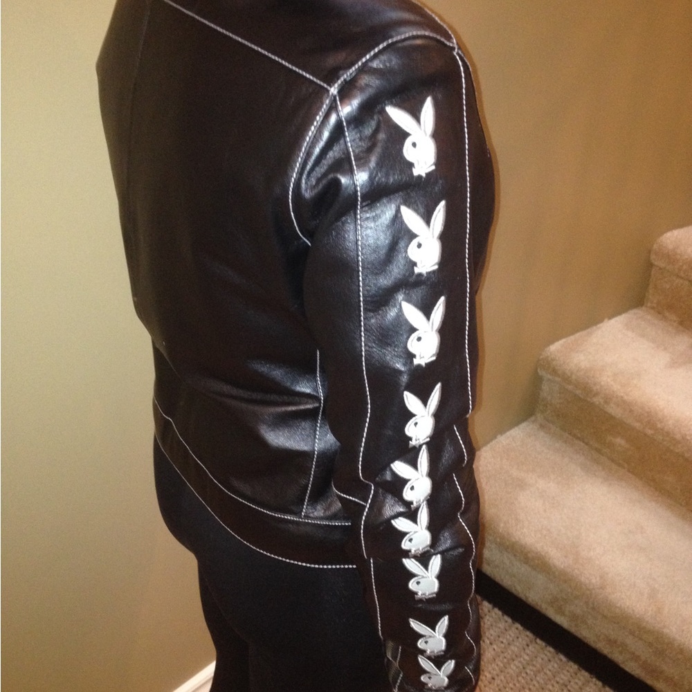 Playboy leather embroidered jacket